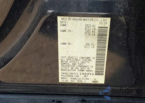 2015 Nissan Altima 2.5 S from USA, damaged, VIN 1N4AL3AP2FC198036